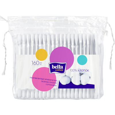 Ватні палички BELLA (Бела) Cotton гігієнічні в поліетиленовій упаковці 160 шт